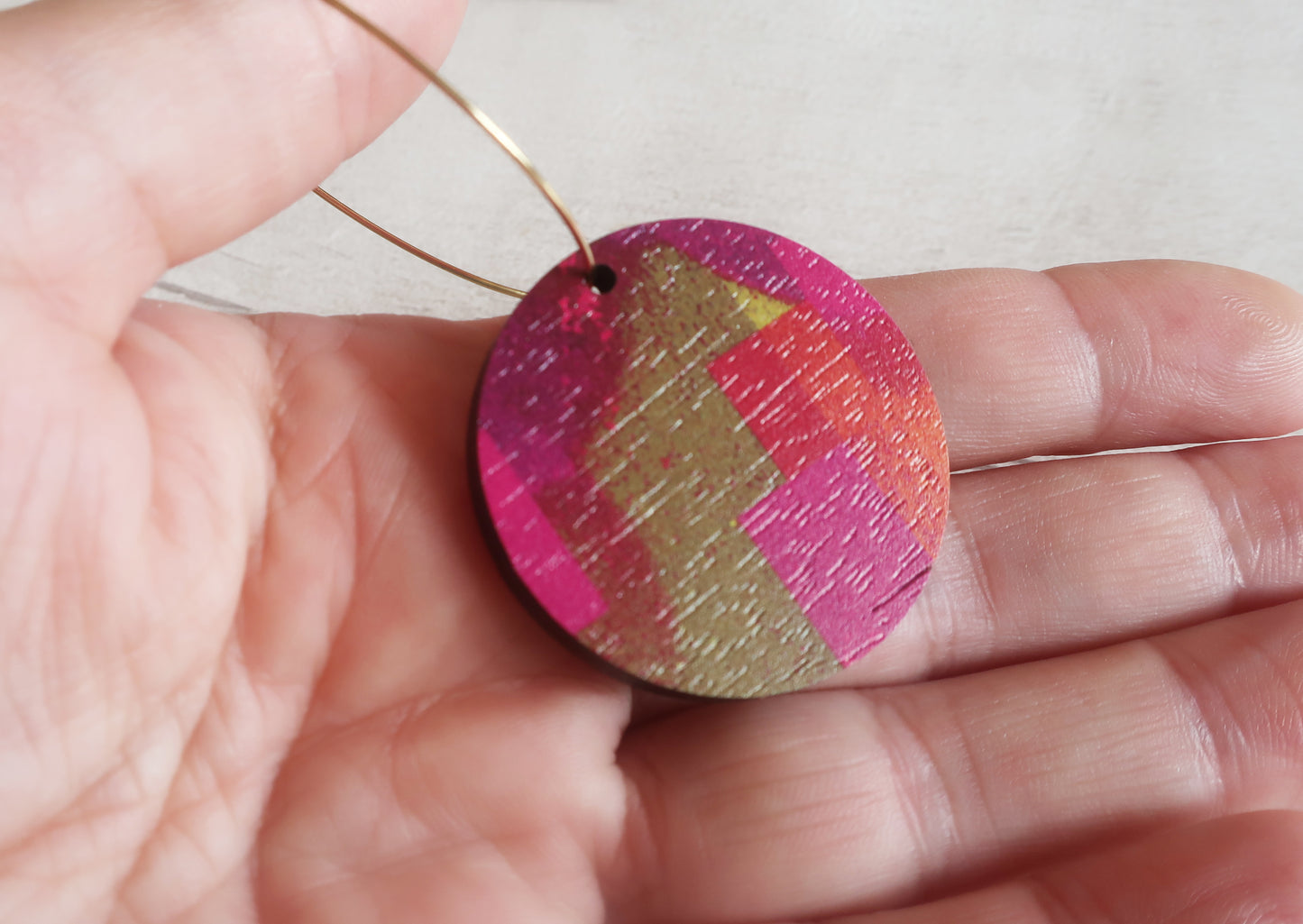 Dangle hoop charm pink, gold and orange earrings