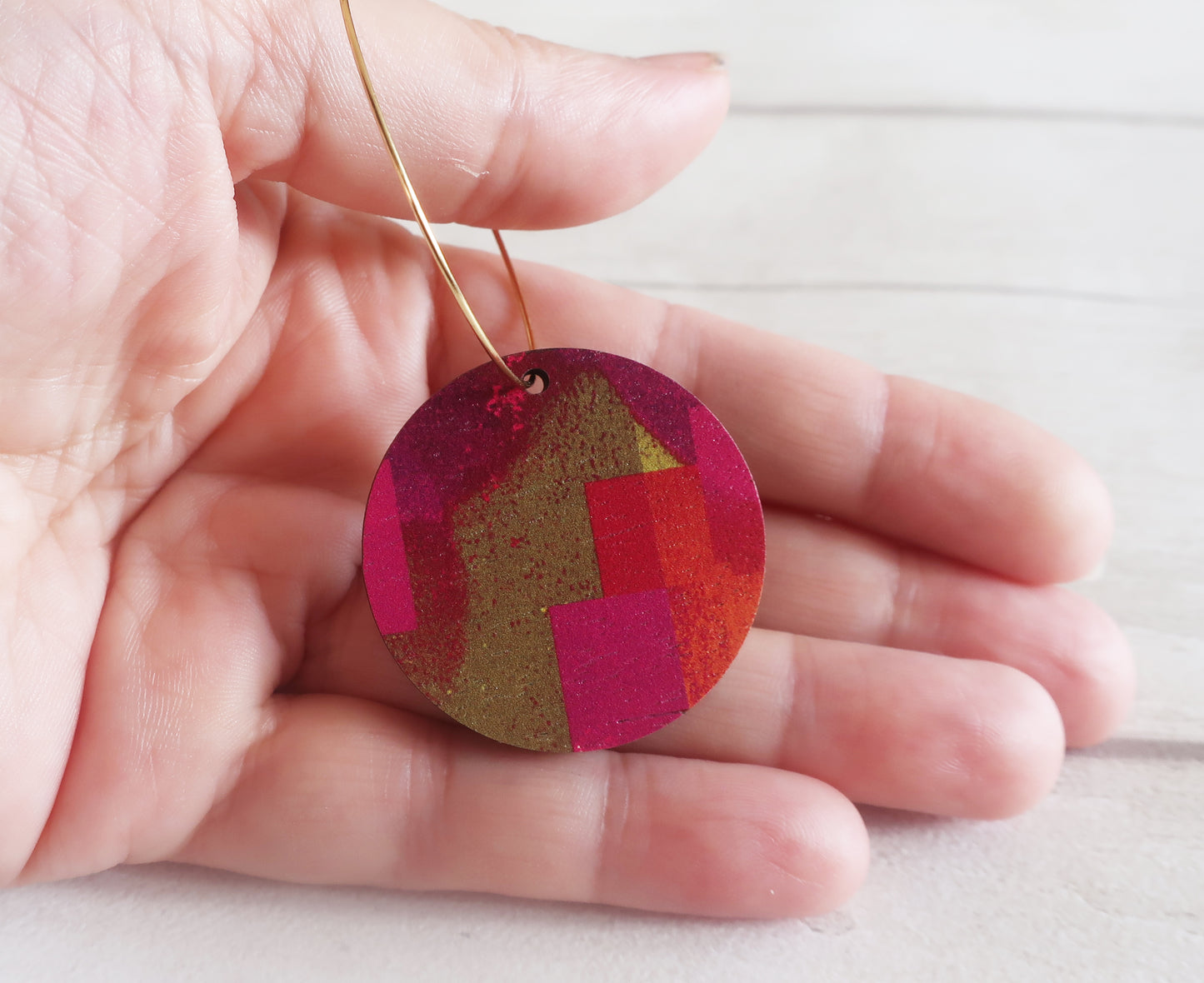 Dangle hoop charm pink, gold and orange earrings