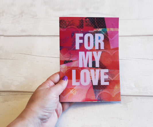 Unique love card, Pink and Red Abstract Heart, Bold Contemporary Paper