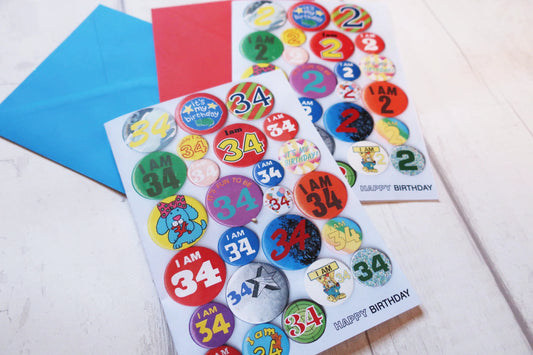 Custom Age Vintage Birthday Badge Personalised Card, Any age added