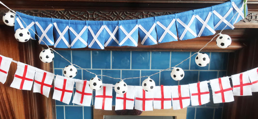 Handmade World Cup felt flag bunting in red and blue
