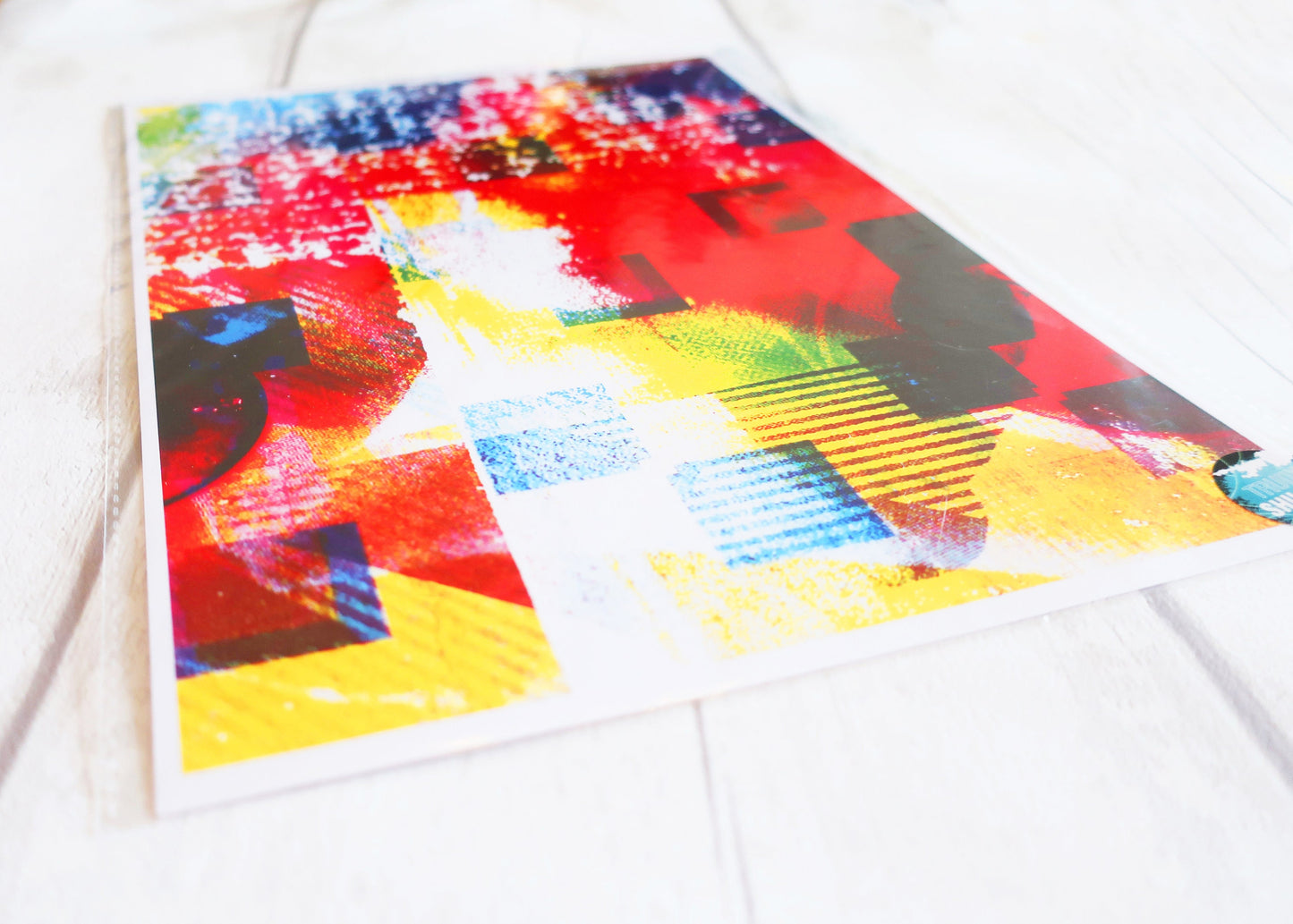 Colorful abstract art print  on a white surface