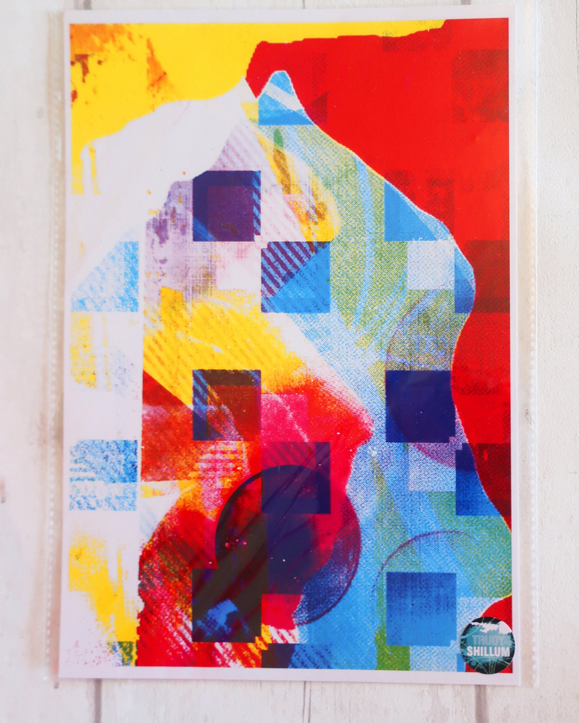 Colorful abstract art print on a white background