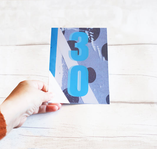 Blue 30th Birthday Card: Bold Graphic Design for 30 year old