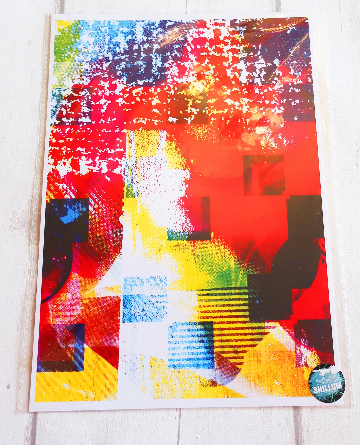 Colorful abstract art print on a white background