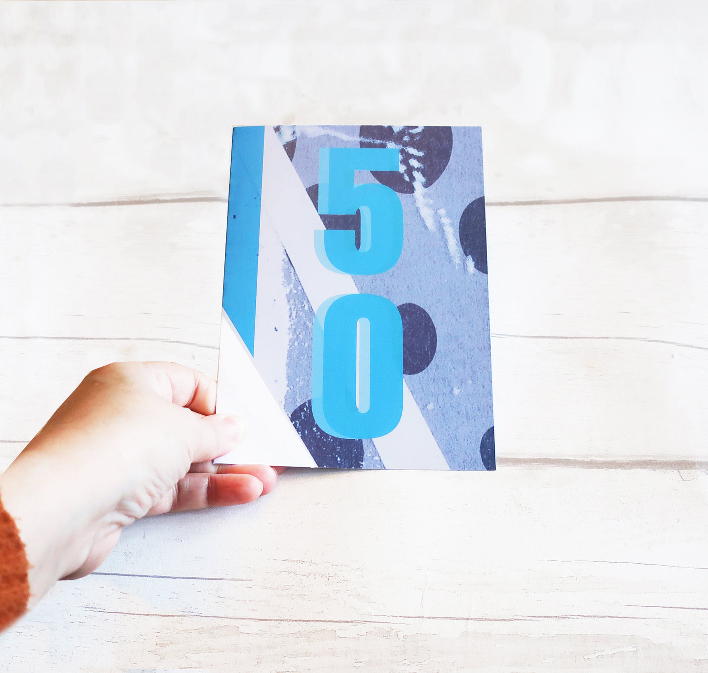 Modern 50th Card, Blue Abstract Birthday: Bold Graphic, Clean Design