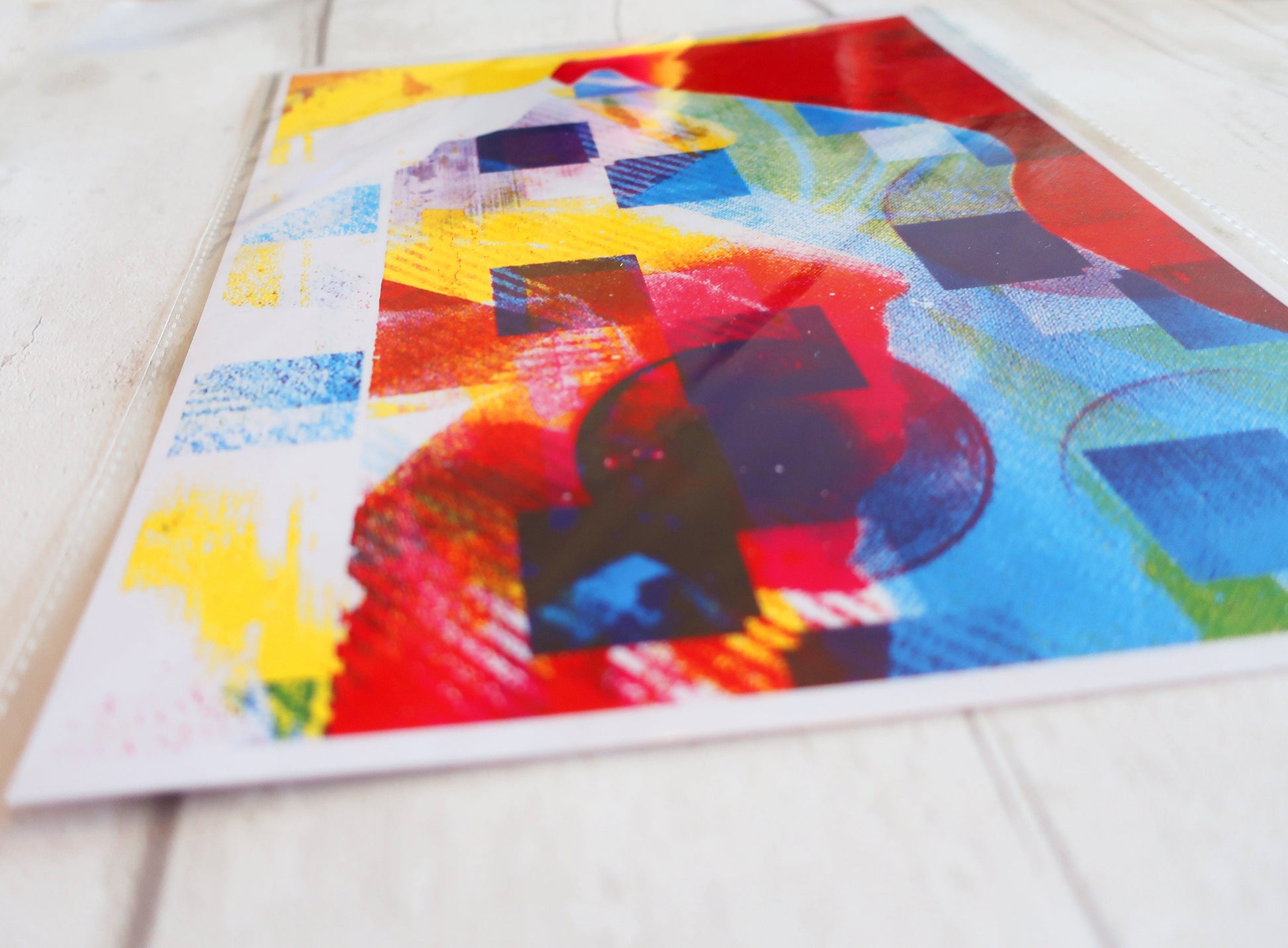 Colorful abstract art print  on a white surface