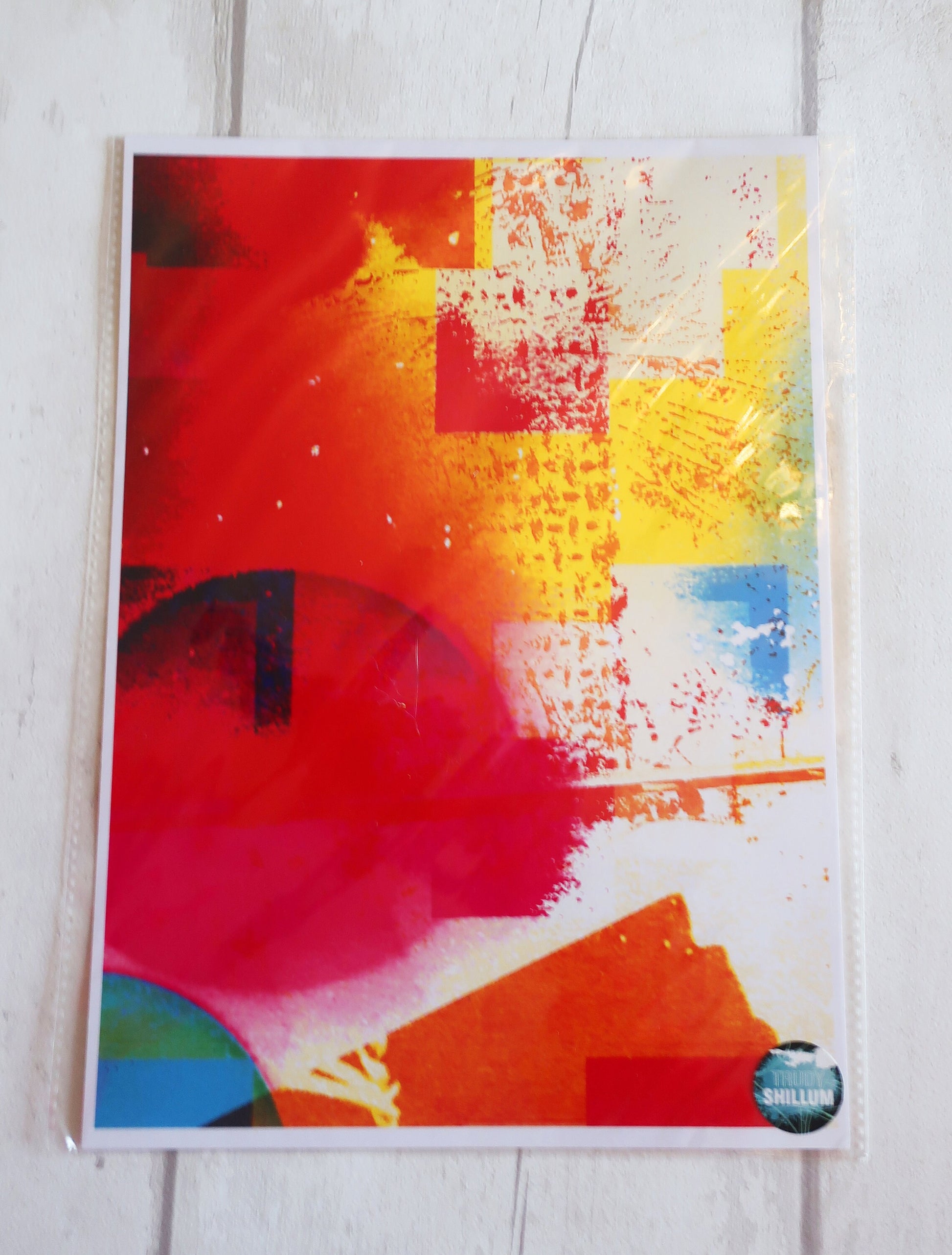 Colorful abstract art print  on a white surface