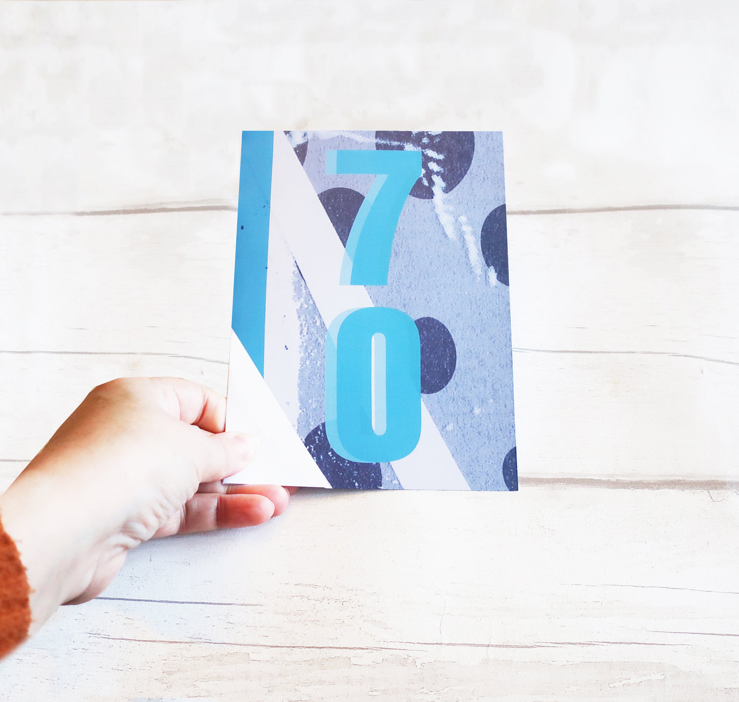 modern blue and white 70th birthday card
