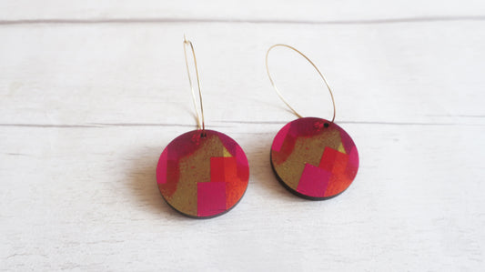 Dangle hoop charm pink, gold and orange earrings