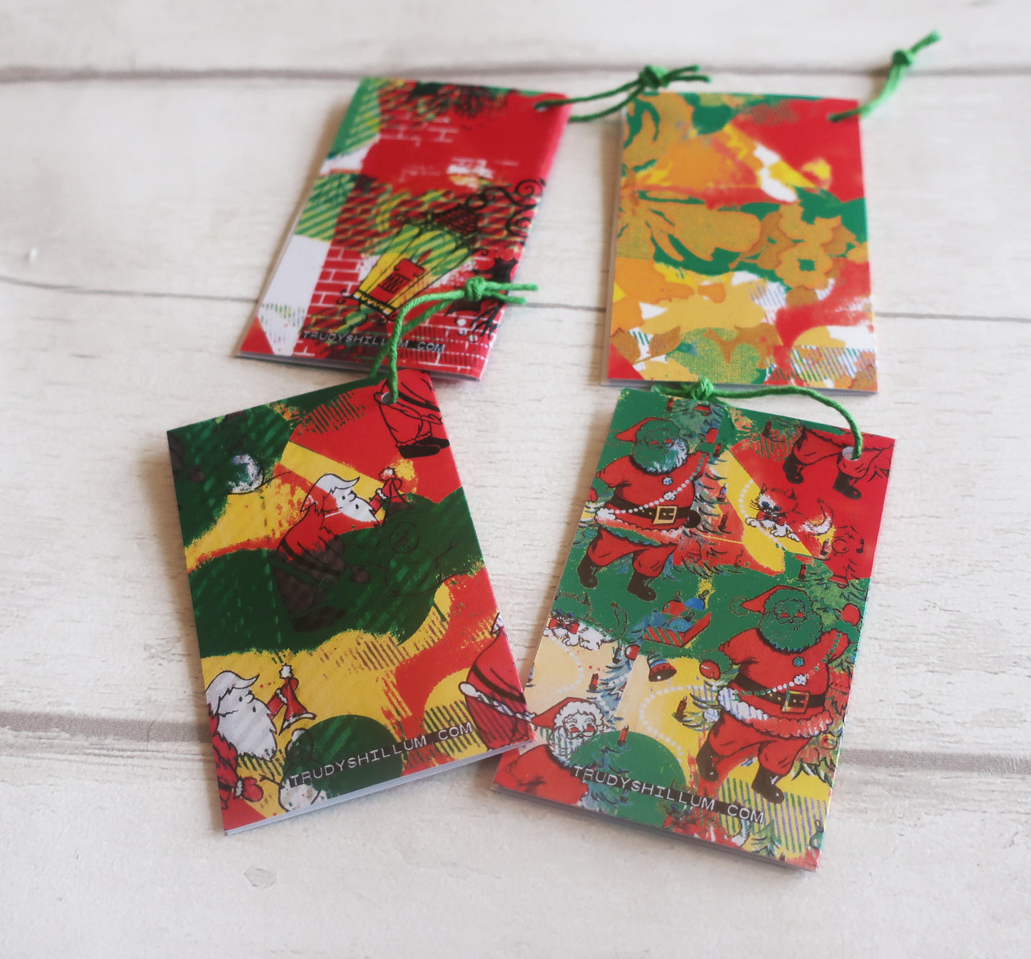 A set of 4 Christmas gift tags from the back