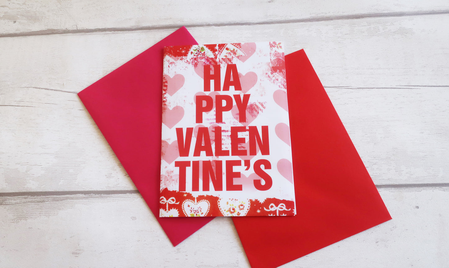 Valentines Love Hearts Card: Modern Pink Red Paper Design