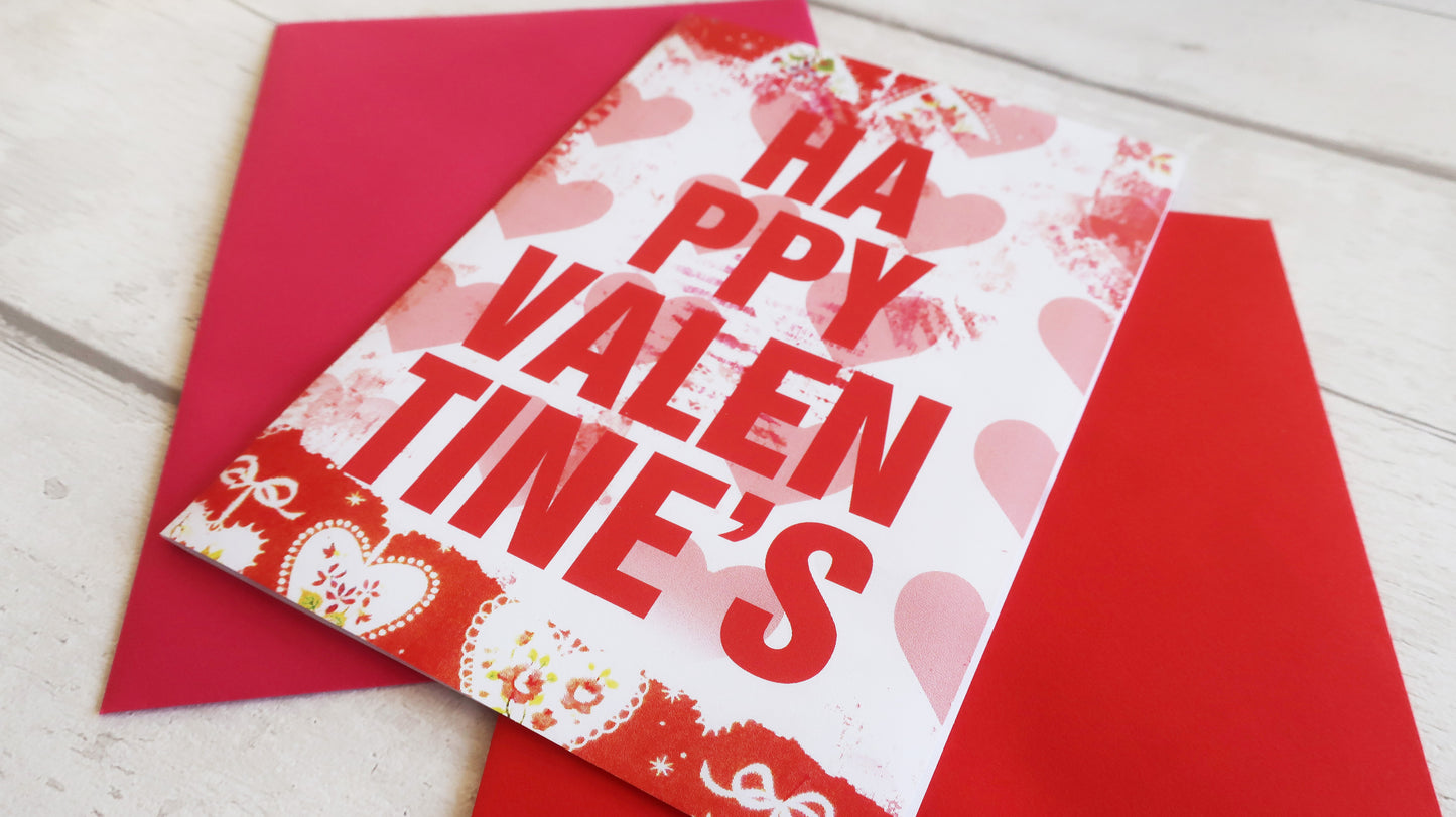 Valentines Love Hearts Card: Modern Pink Red Paper Design