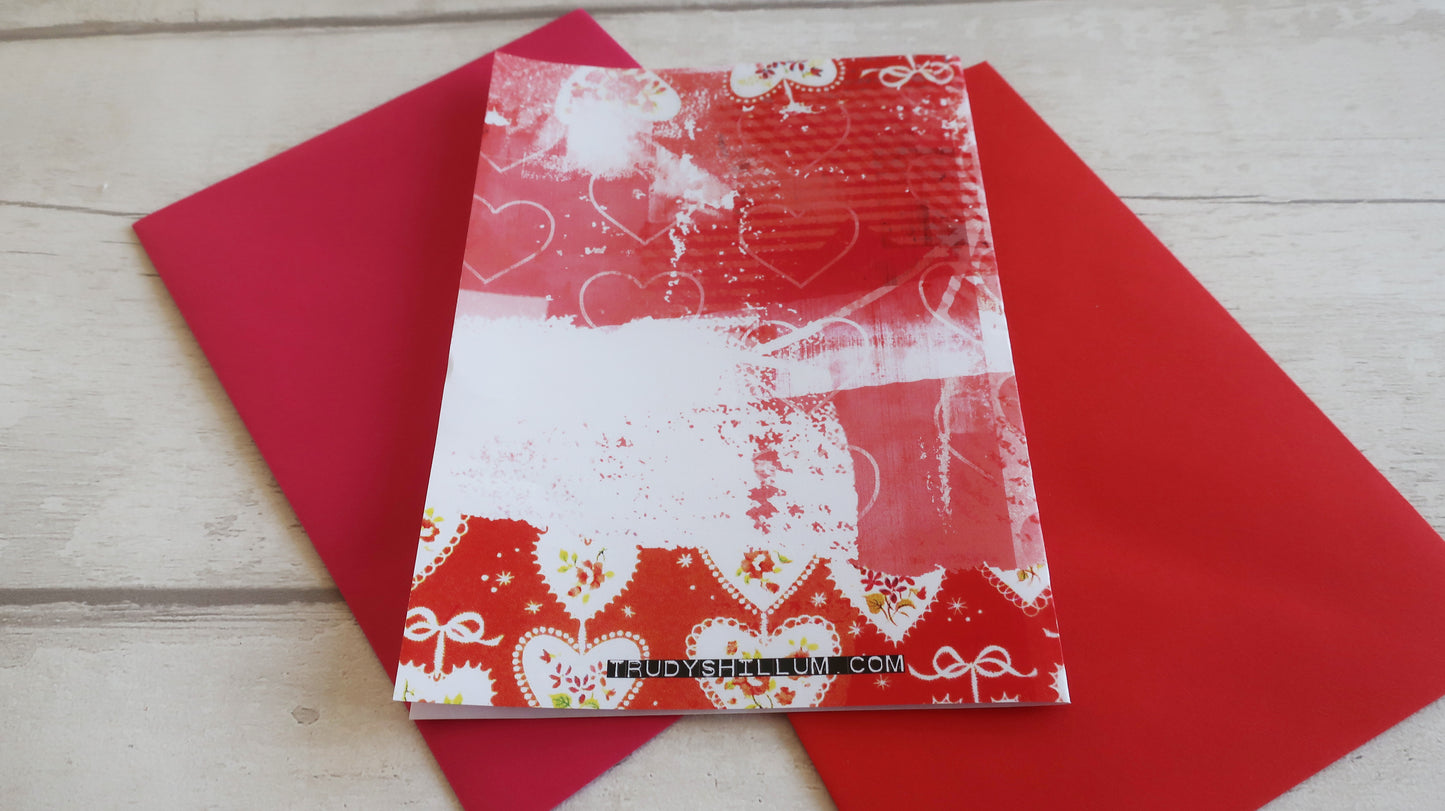 Valentines Love Hearts Card: Modern Pink Red Paper Design