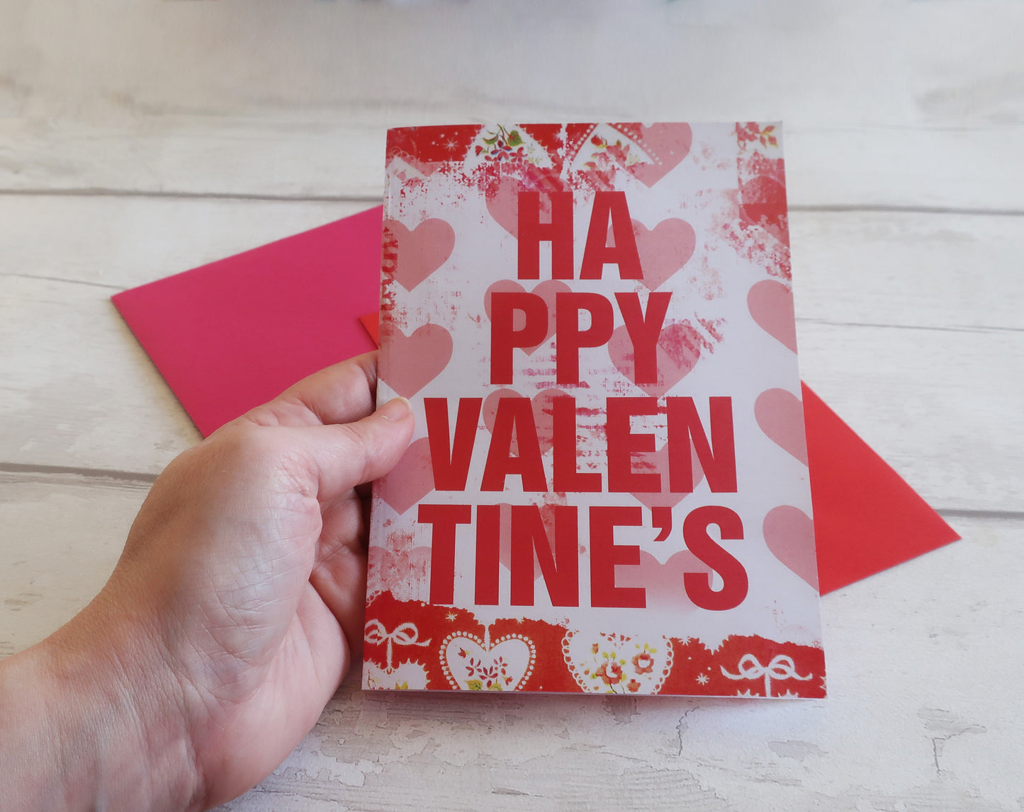 Valentines Love Hearts Card: Modern Pink Red Paper Design