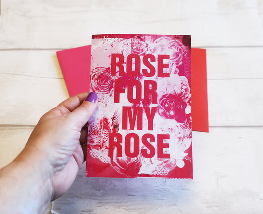 Pink Rose Card: Contemporary Pink and Red Heart Modern Paper Design