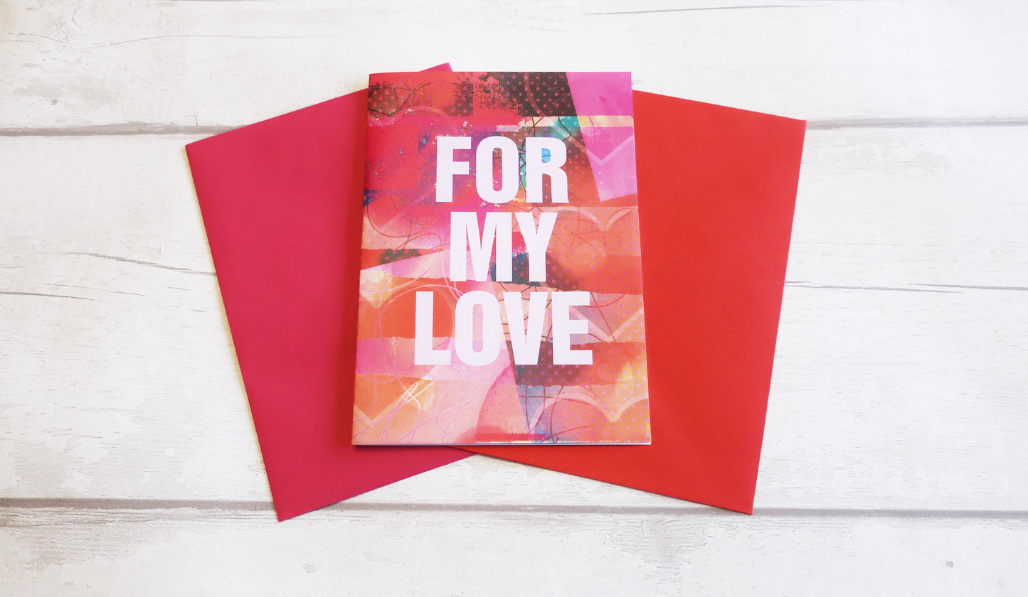 Unique love card, Pink and Red Abstract Heart, Bold Contemporary Paper