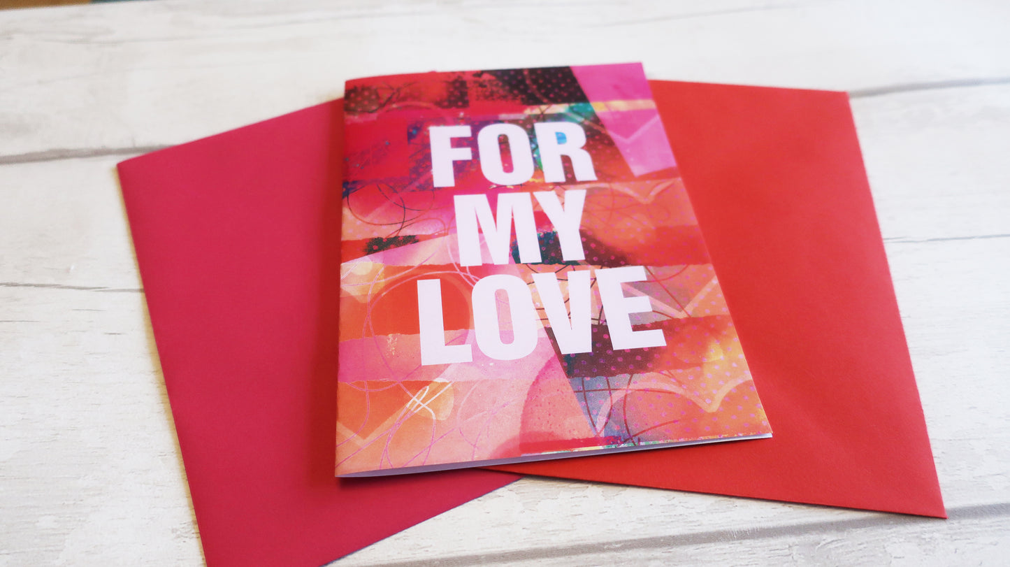 Unique love card, Pink and Red Abstract Heart, Bold Contemporary Paper