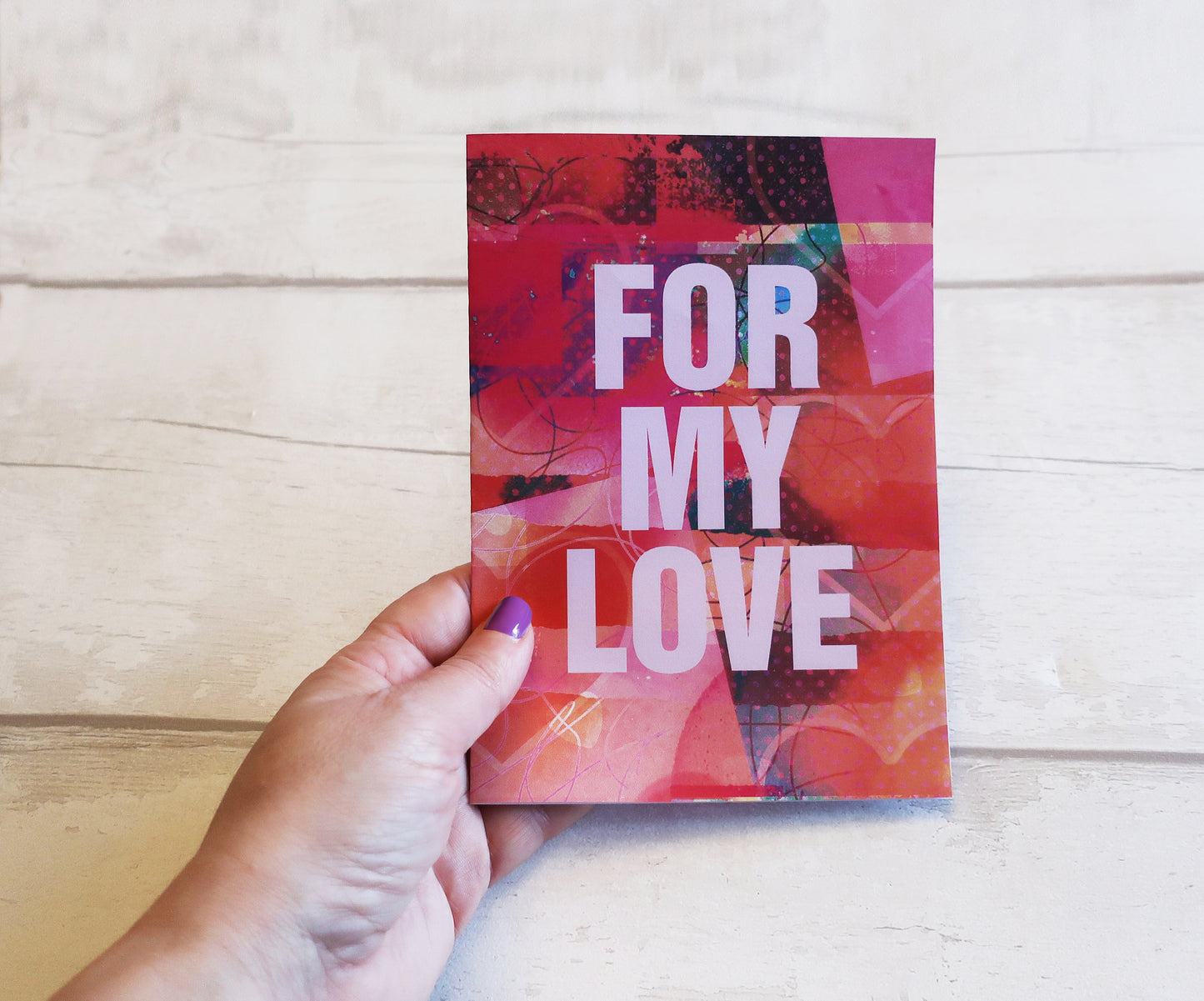 Unique love card, Pink and Red Abstract Heart, Bold Contemporary Paper