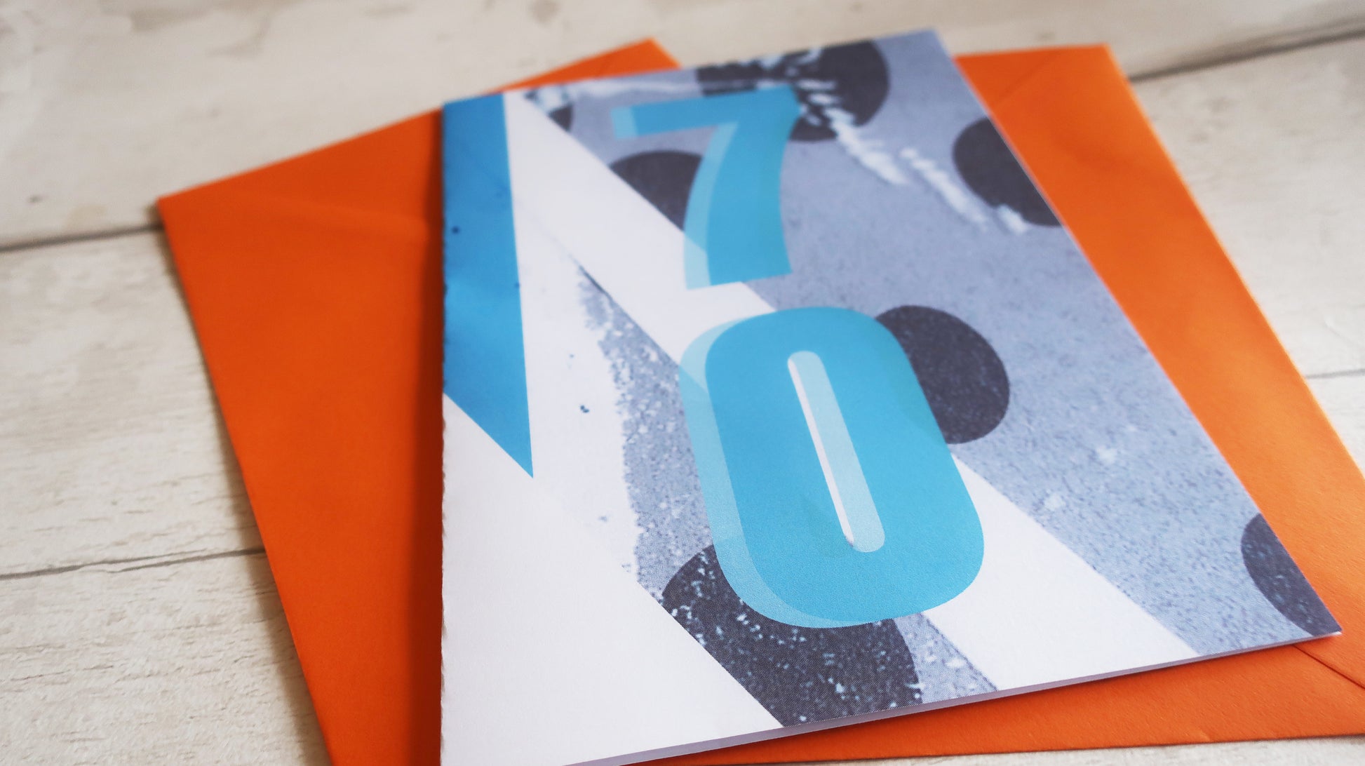 modern blue and white 70th birthday card