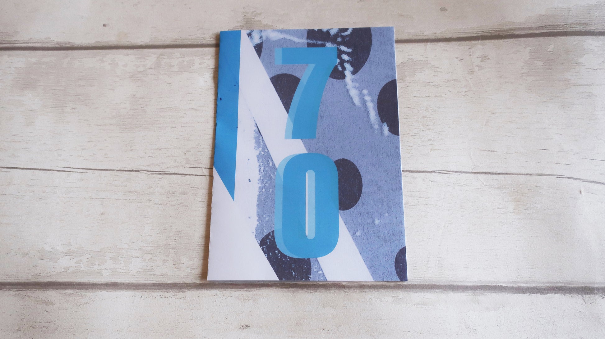 modern blue and white 70th birthday card