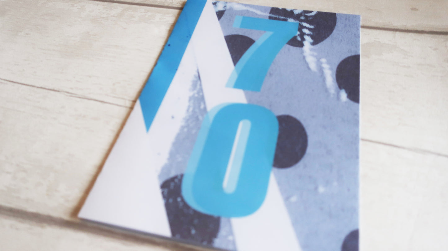 modern blue and white 70th birthday card