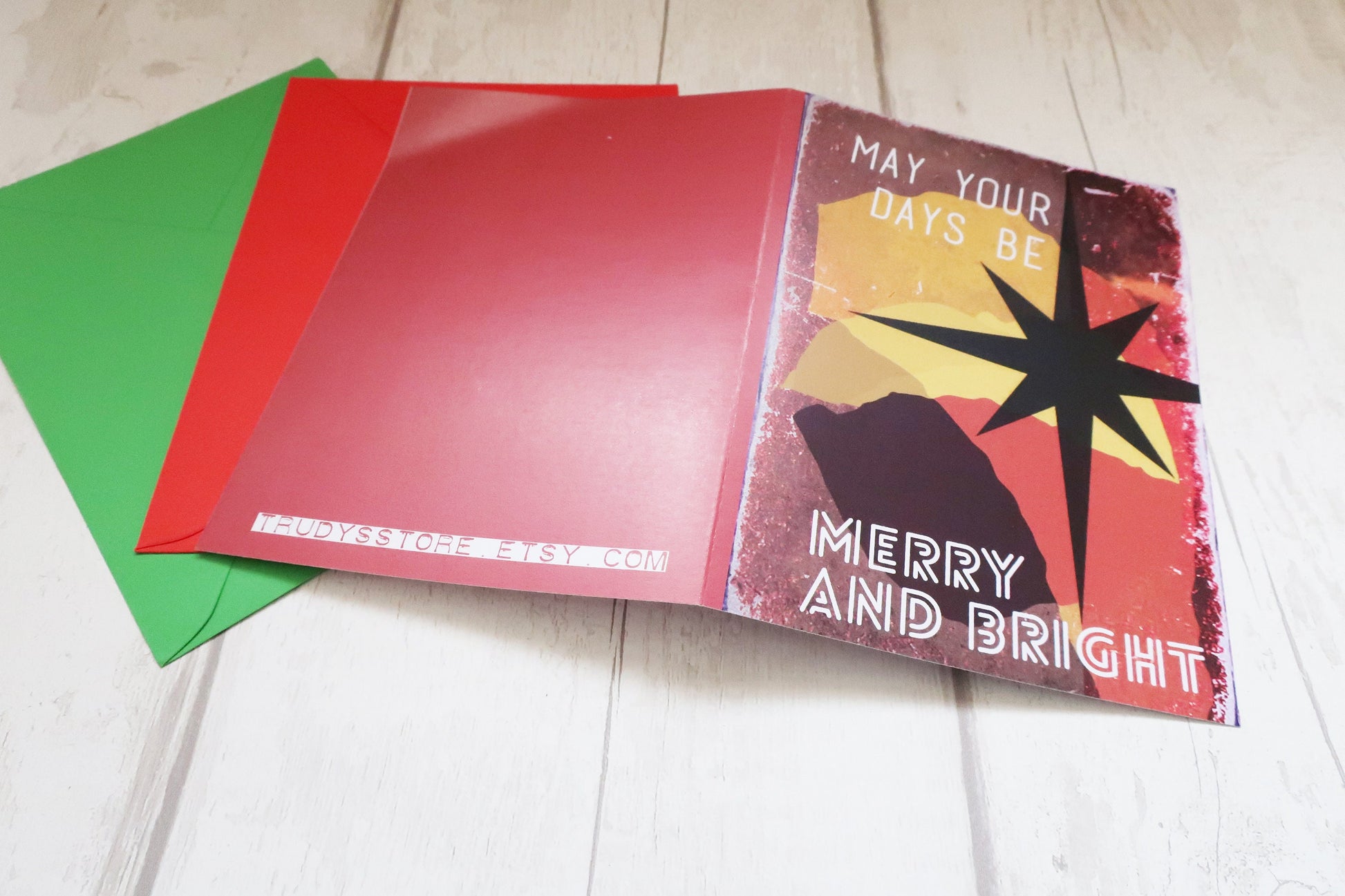 Colorful greeting cards on a wooden surface