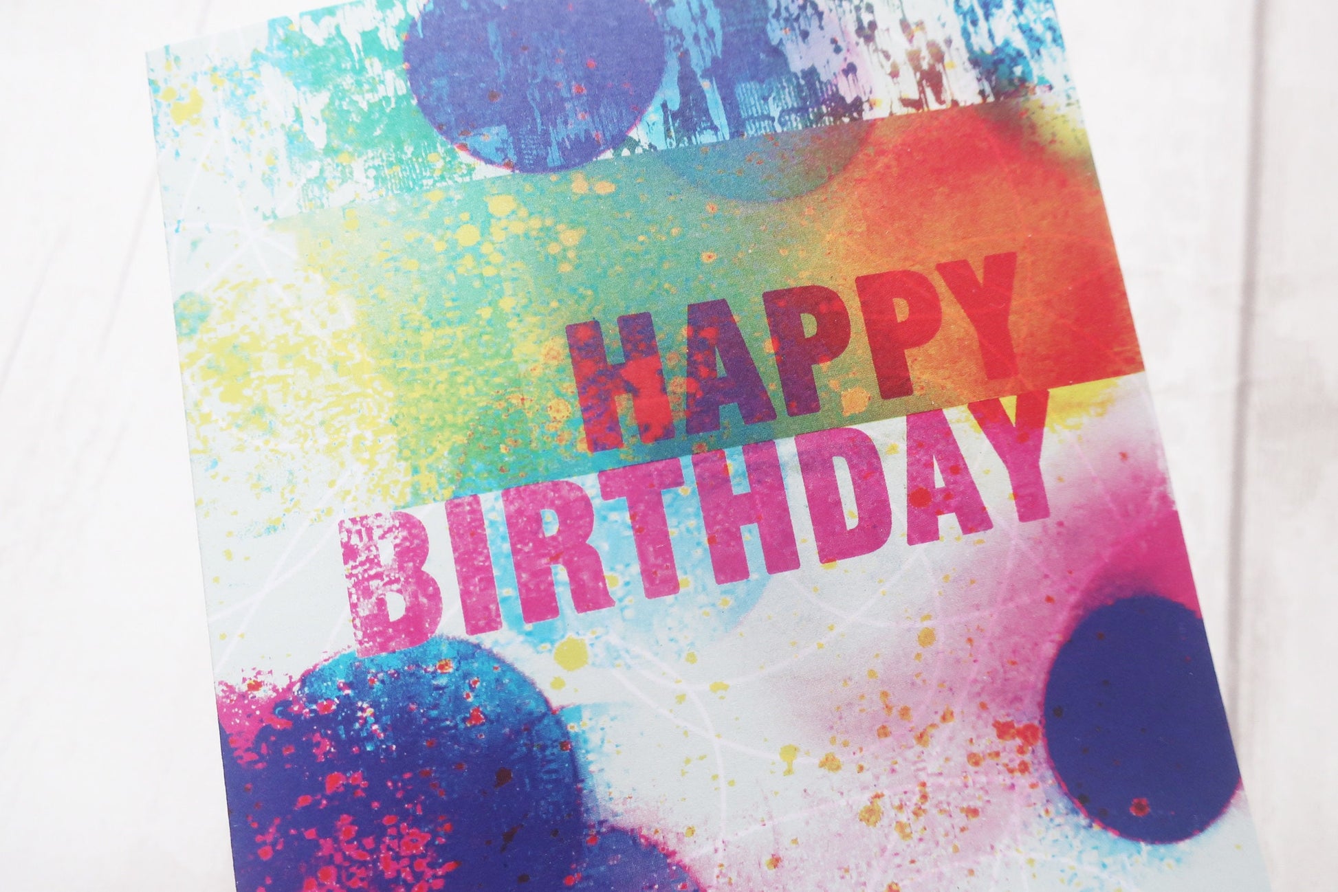 Colorful birthday card with 'Happy Birthday' text on a white background