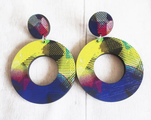 Colourful yellow large hoop earrings