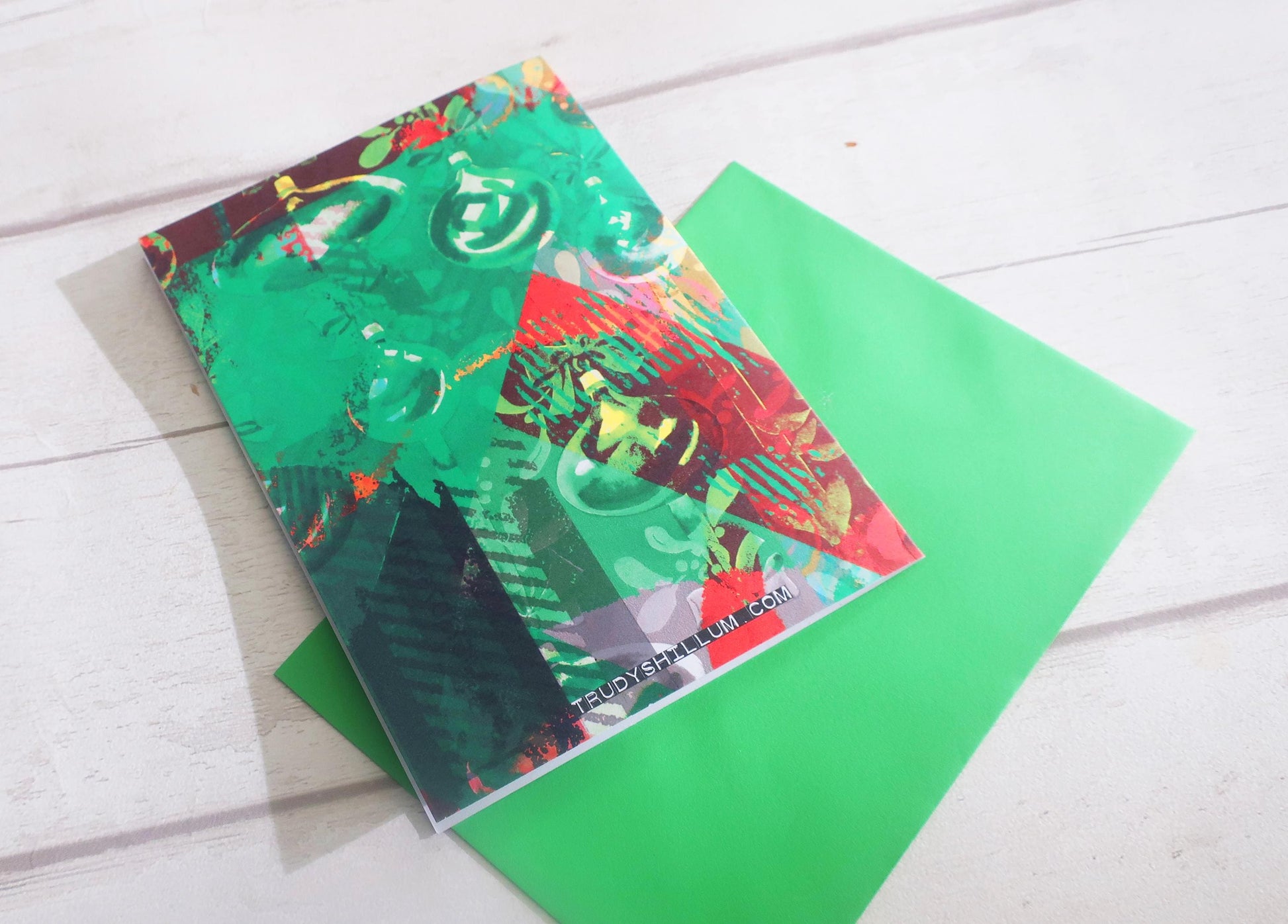 Colorful card with abstract design on a green background