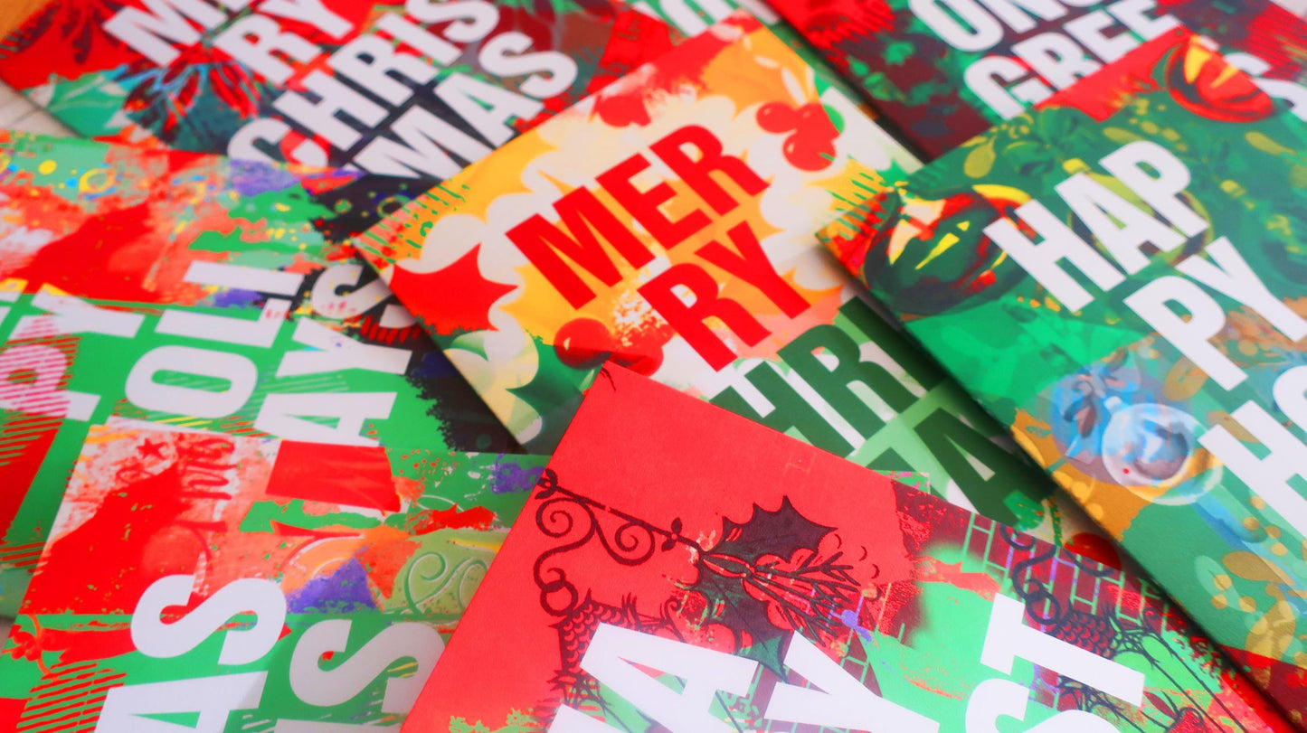 8 Christmas cards holiday bundle, greetings card pack