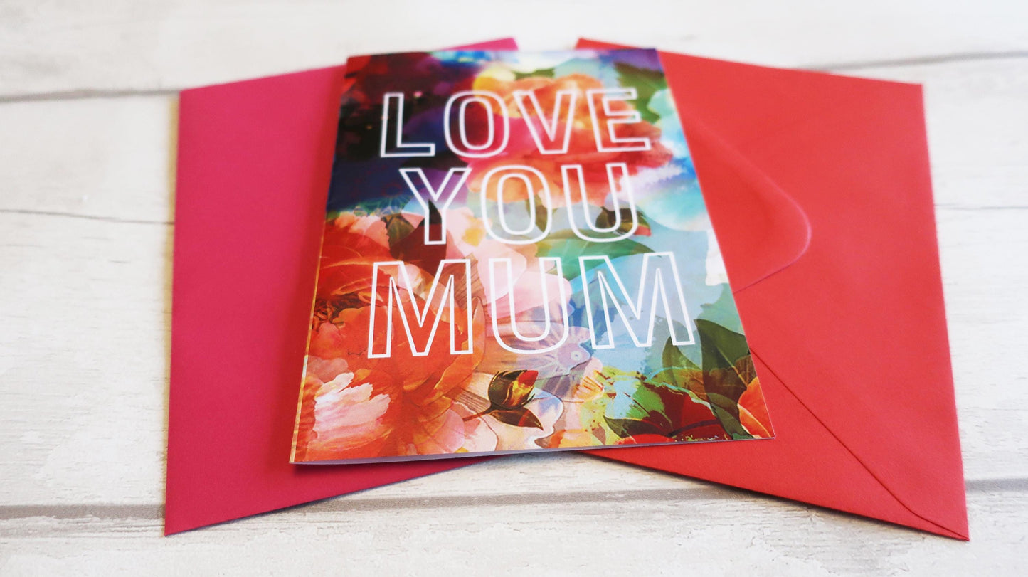 Mum Birthday Gift card, Bright Floral Modern Flowers Mothers Day Card