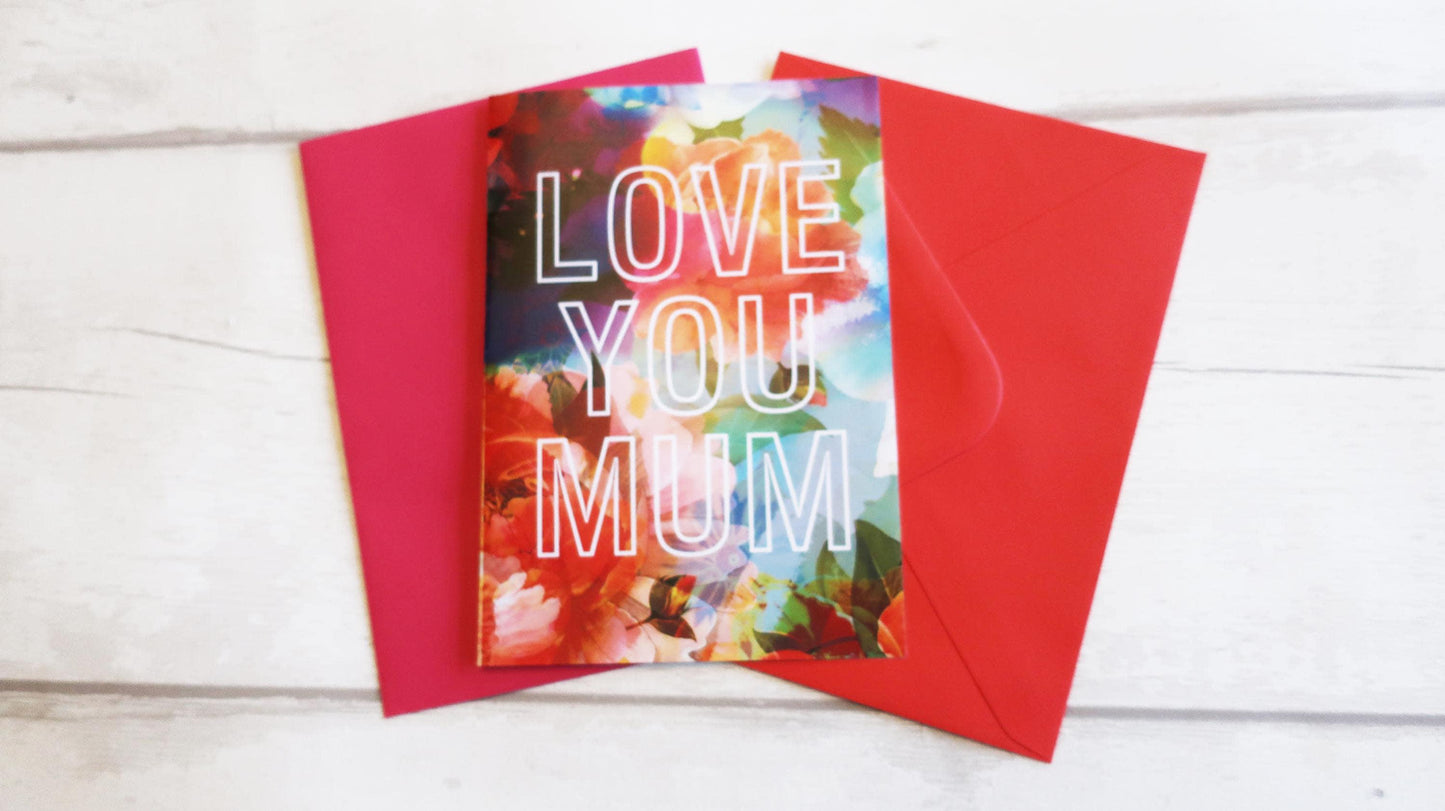 Mum Birthday Gift card, Bright Floral Modern Flowers Mothers Day Card