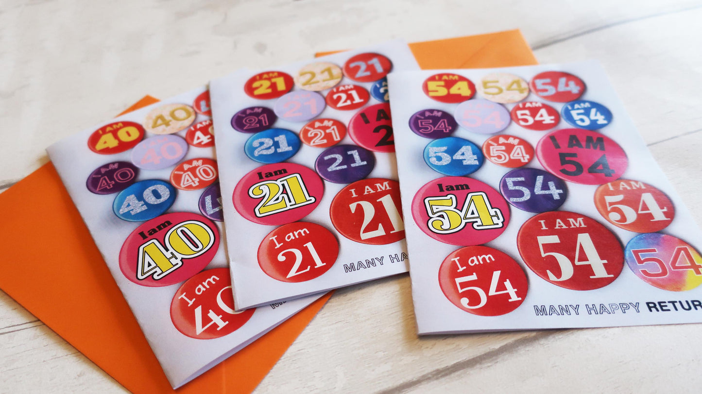 Custom Age Birthday Card: Vintage Badge, Personalised, Retro Style