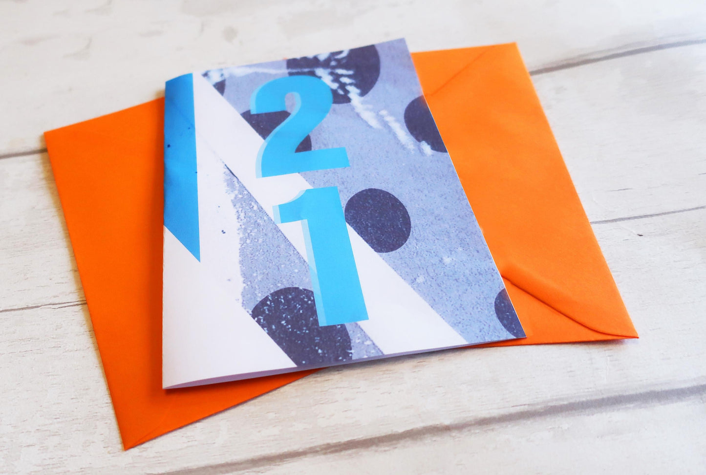 Graphic 21st Birthday Card, Geometric, Modern Distressed Graphic