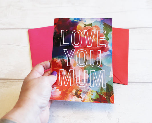 Mum Birthday Gift card, Bright Floral Modern Flowers Mothers Day Card