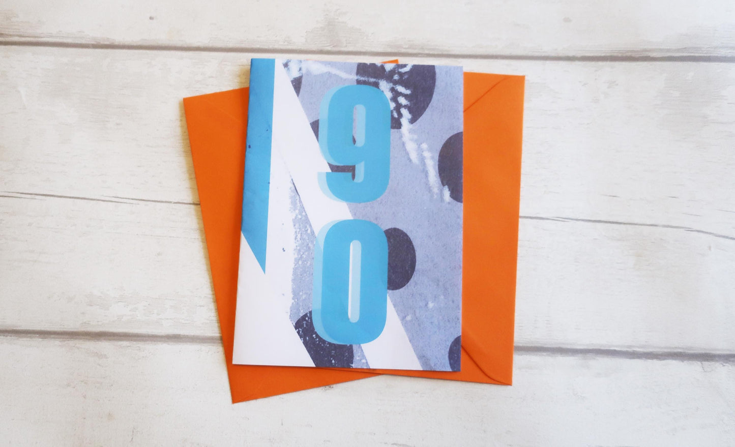 Happy 90th Birthday Card, Modern Graphic Distressed Card, Milestone Edgy Grunge Style