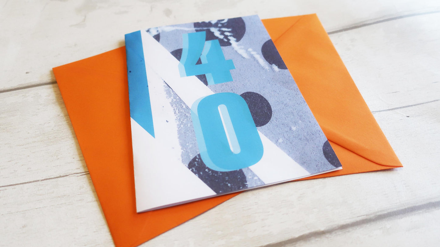 Happy 40th Card, Vibrant Bold Graphic Design, Milestone Greeting
