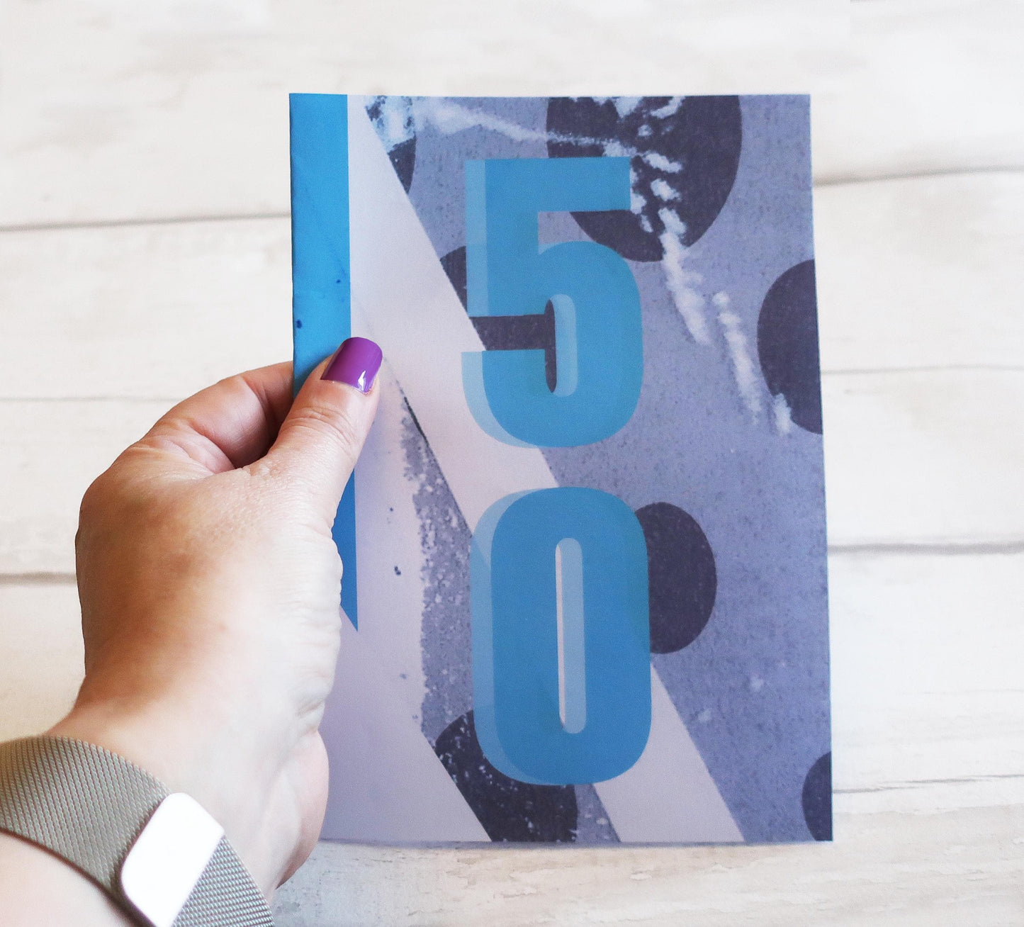 Modern 50th Card, Blue Abstract Birthday: Bold Graphic, Clean Design