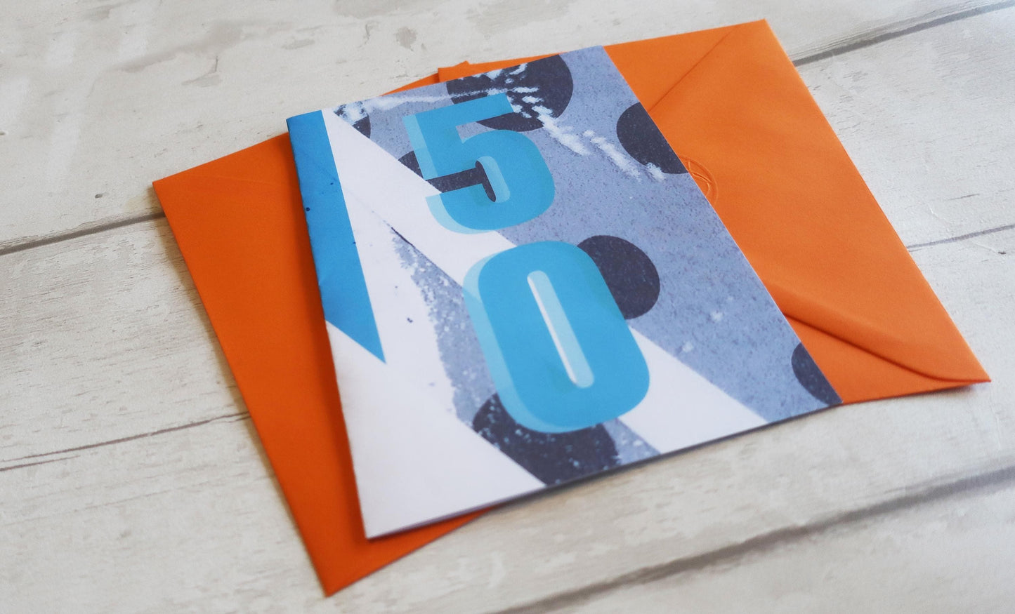Modern 50th Card, Blue Abstract Birthday: Bold Graphic, Clean Design