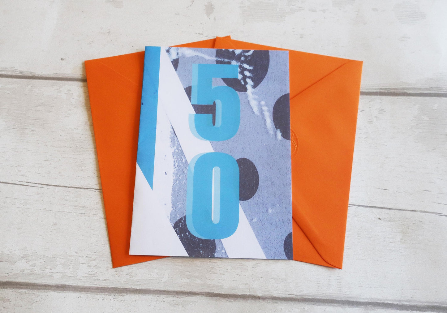 Modern 50th Card, Blue Abstract Birthday: Bold Graphic, Clean Design