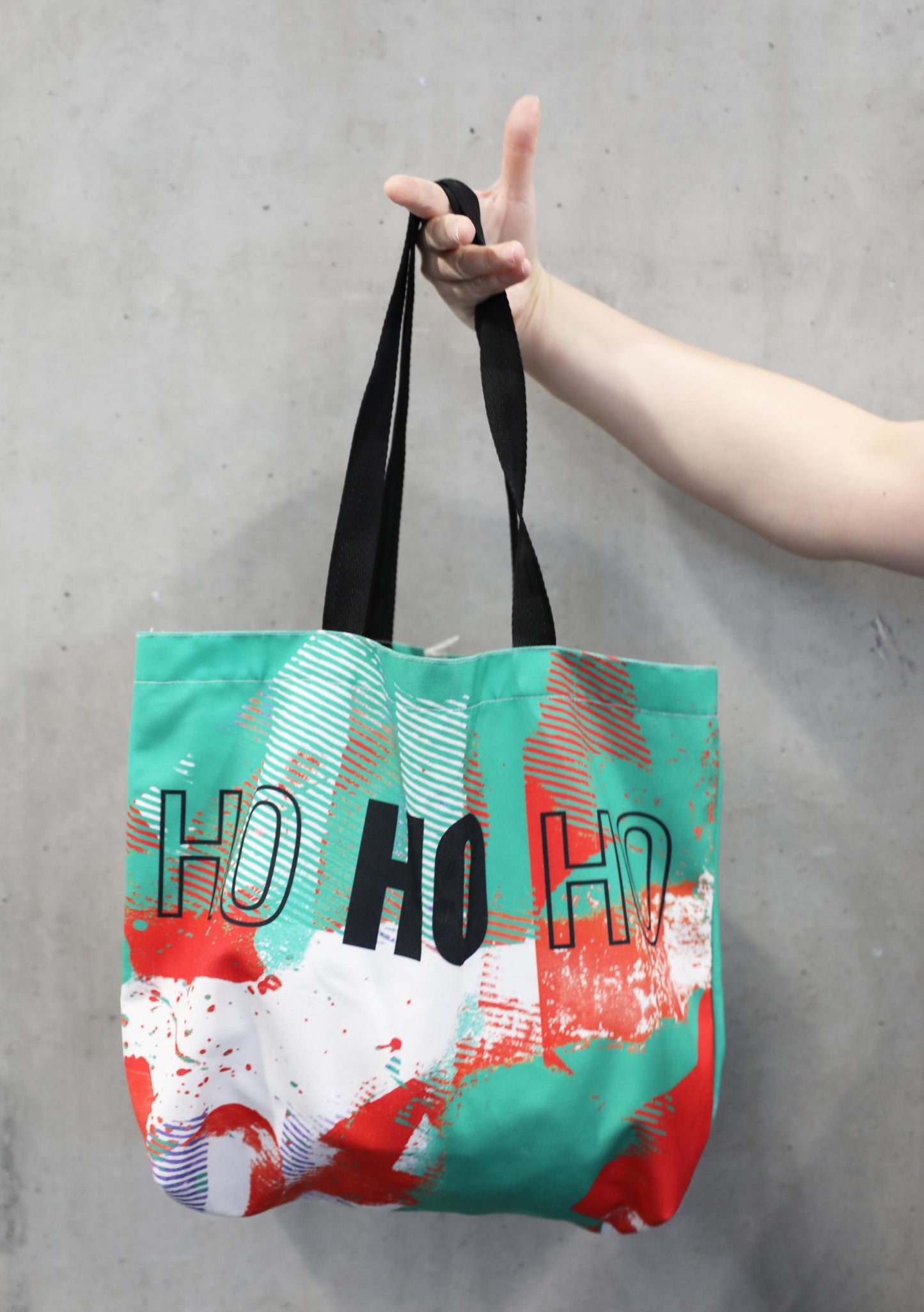 Ho Ho Ho tote bag, Canvas Large Red Green Reusable Holiday Shopper