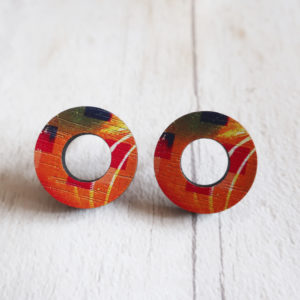 Orange abstract wooden polo studs