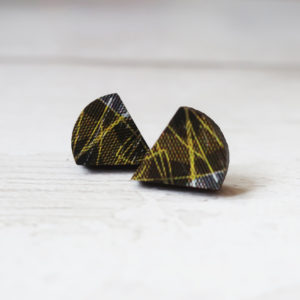 Small yellow teardrop shaped wooden stud earrings